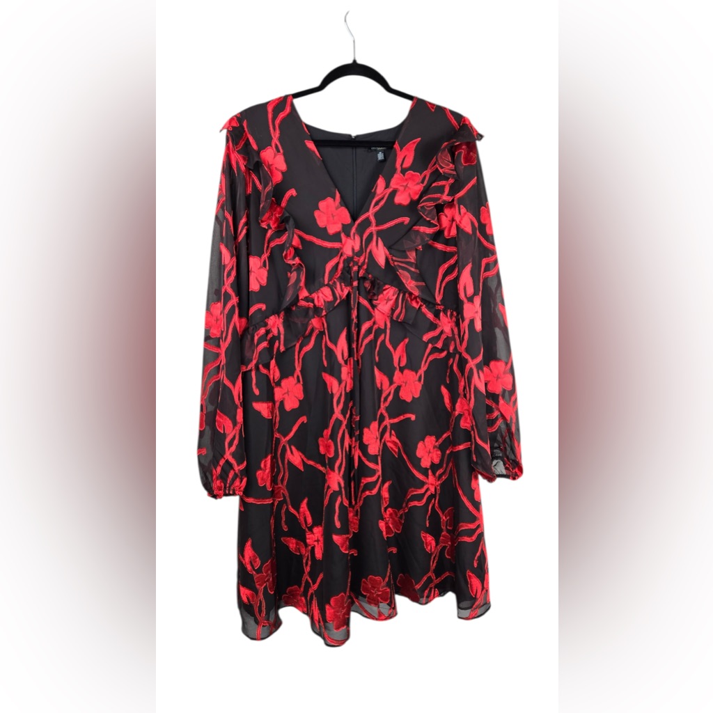 Kensie Black Dress With Red Floral Design